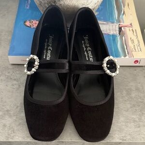 Juicy Couture Black Flats with Pearl Buckle